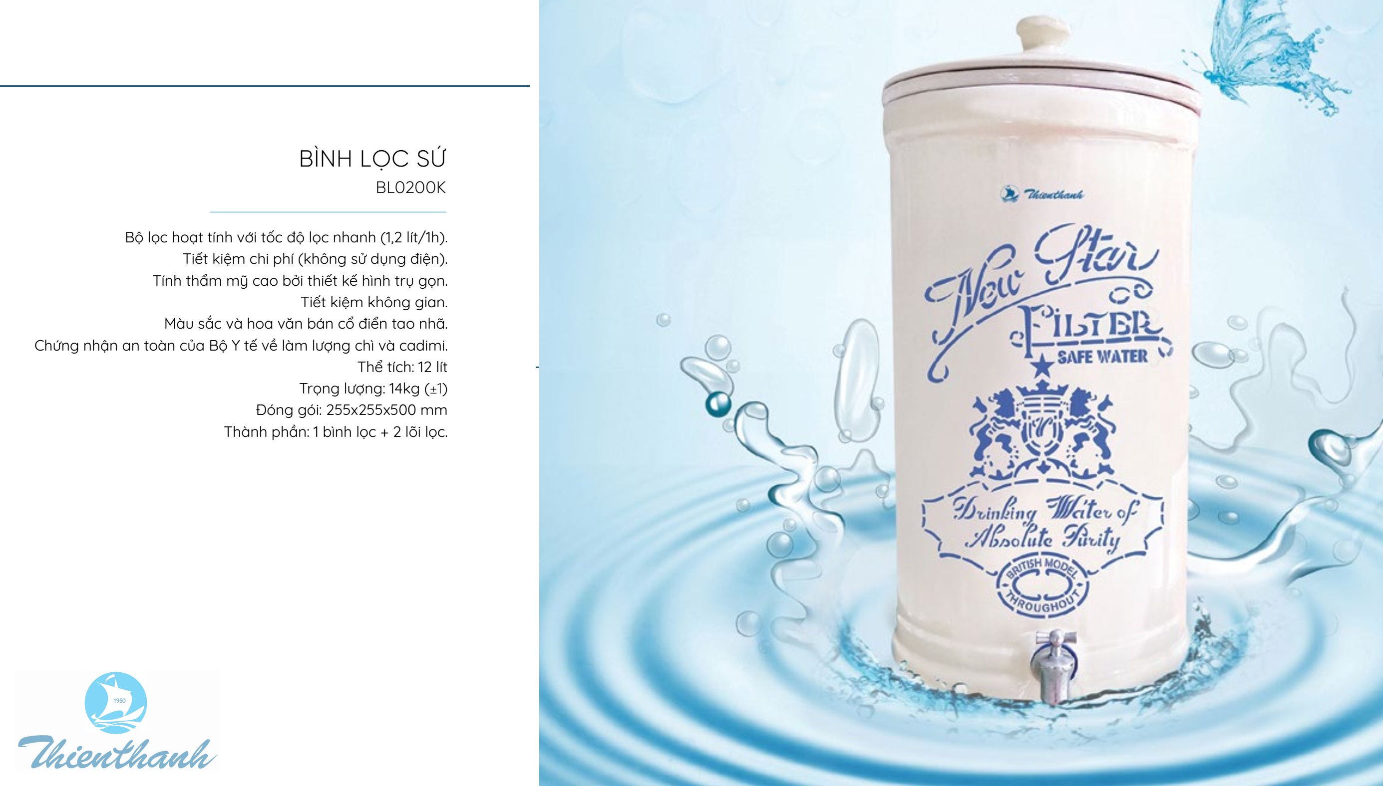 Bình lọc sứ Thiên Thanh BL0200K